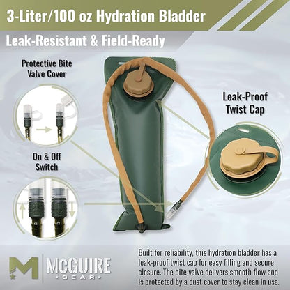 M MCGUIRE GEAR Hydration Bladder, 3L/100 oz. Water Bladder, Leak Proof Hydration Pack, Water Reservoir with Insulated Drinking Tube for Hiking, Cycling, and Biking