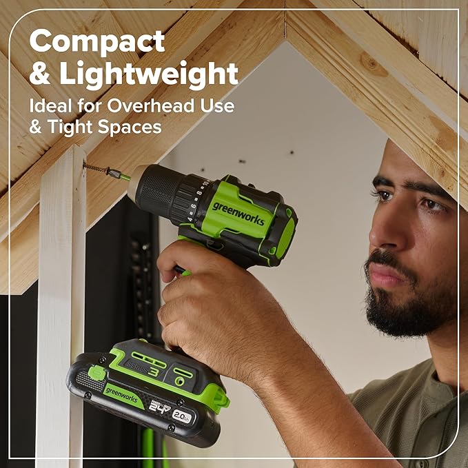 Greenworks 24V Brushless 10PC Power Tool Combo, Drill+Impact Driver+Circular Saw+Recip Saw+Jig Saw+Sander+Light+Multi-Tool+Nailer+Grinder (2) 4.0Ah+2.0Ah Batteries (24,000mAh Power Bank) USB-C Charger