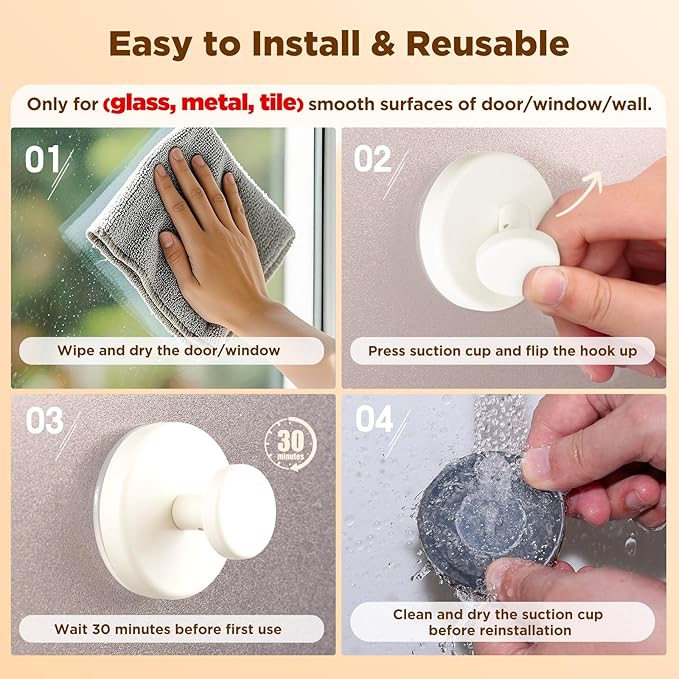 OUTXE Wreath Hanger for Front Door, Heavy Duty Suction Cup Reef Hook for Glass Window/Over Door, Christmas/Thanksgiving/Halloween/July 4th/Easter/Valentine/Winter/Fall/Summer/Spring (White, 4-Pack)