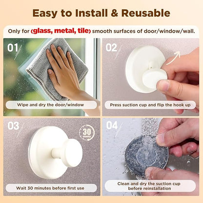 OUTXE Wreath Hanger for Front Door, Heavy Duty Suction Cup Reef Hook for Glass Window/Over Door, Christmas/Thanksgiving/Halloween/July 4th/Easter/Valentine/Winter/Fall/Summer/Spring (White, 4-Pack)