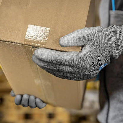 Schwer 12 Pairs ANSI A5 Cut Resistant Work Gloves, Cut Proof Gloves with PU Coating, Used for Metal Fabrication, WoodWorking, Construction, Non Slip, Durable, XS, CR3088