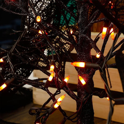 Halloween Lights, 33ft 150 Count Black Wire Incandescent Christmas Mini Lights, 120 V High-Voltage UL Certified Clear Light String Connectable, for Indoor Outdoor Patio Tree Party Home Decor, Orange