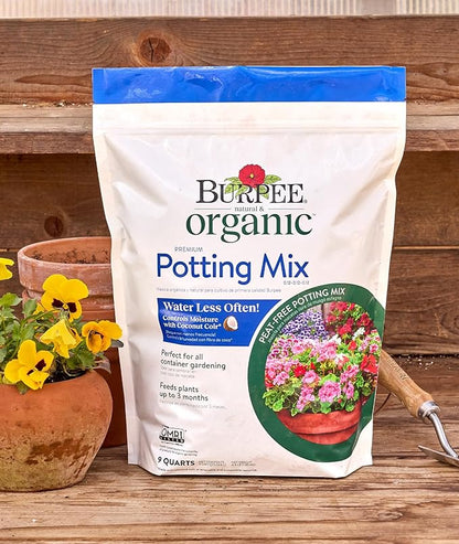 Burpee, 9 Quarts | Premium Organic Potting Natural Soil Mix Food Ideal for Container Garden-Vegetable, Flower & Herb Use for Indoor Outdoor Plant