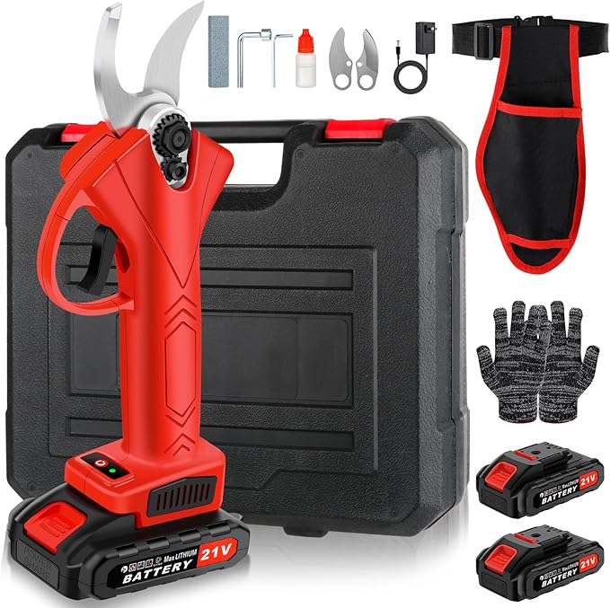 Electric Pruning Shears Cordless, Branch Cutter, Trimming Scissors Battery Power, 30mm (1.2 Inch) Cutting Diameter, SK5 Blade Tree Trimmer, 2 Rechargeable 2ah Lithium Batteries