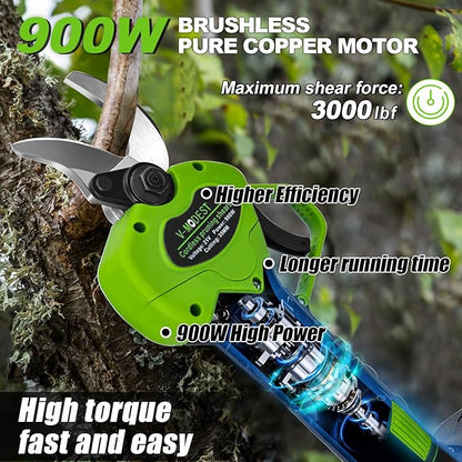 2-IN-1 Electric Pole Pruning Shears Cordless, 1.6" Cutting Diameter Cordless Pruner with 15 FT High Reach Extension Pole, 21V 4.0Ah Battery Powered Pole Pruner for Tree Trimming, LCD Display