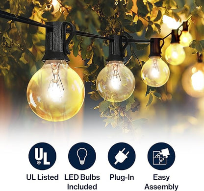 JONATHAN Y JYL8700A 25' Outdoor Globe String Lights with 25 G40 Bulbs, UL Listed Waterproof Patio Lights, Connectable Hanging Lights for Backyard, Porch, Cafe, Wedding, Party Decor, Black