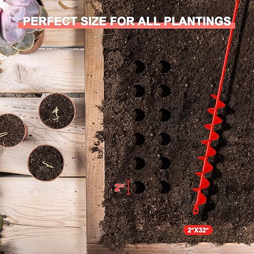 SYITCUN Auger Drill Bit for Planting - 2" X 32" Heavy-Duty Garden Spiral Drill Bit - Bulb Planter & Post Hole Digger - 3/8" Hex Drive