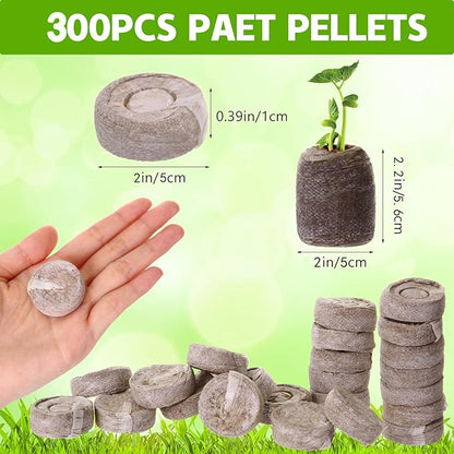 300 Pcs 50mm Seed Starter Peat Pellets Bulk for Compressed Seed Starting Pellets Seed Starter Pods Plugs Soil Peat Pods for Starting Seeds, Plant Transplant Grow Garden Flower Vegetables