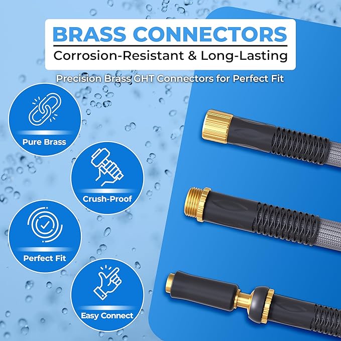 TITAN Garden Hose | Flexible, Lightweight, Kink-Free & Durable Hybrid Water Hose with Heavy Duty Brass Connectors & High-Pressure Jet Nozzle (75FT x 1/2”)