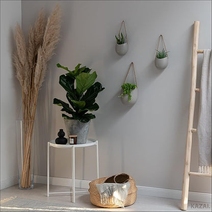 Kazai. Wall Planters -Ellie- | Hanging Ceramic Plant Pots 3 Pieces | Wall Decoration for Indoors, Balcony and Garden | Light Grey (Matte)