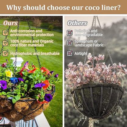 Legigo 4 Pack 20 Inch Hanging Basket Coco Liners Replacement, 100% Natural Round Coconut Coco Fiber Planter Basket Liners for Hanging Basket Flowers/Vegetables