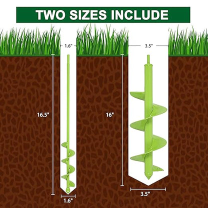 TCBWFY 2 Pack Garden Auger Drill Bit for Planting,3.5"x16" & 1.6"x16.5" Rapid Planter Bulb&Bedding Plant Auger,Earth Drill for 3/8" Hex Drive,Fence Post,Umbrella Hole Digger