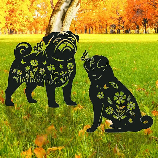 French Bulldog Metal Garden Stakes Yard Decor, 2PCS Black Dog Silhouette Statues Garden Decorative Gifts for Yard Art, Patio, Outside, Lawn Ornaments, Christmas, Backyard