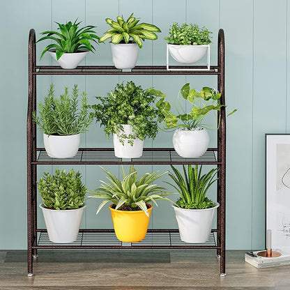 SORCEDAS Plant Stand Indoor Outdoor Plant Shelf 3 Tier Metal Corner Flower Stand Multiple Holder for Patio Garden Balcony Living Room, Bronze