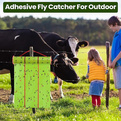 Qualirey Giant Sticky Fly Traps, Fly Strips for Indoor Outdoor Hanging Flying Tapes Non Toxic Ribbon Fruit Gnat Killer for Mosquito Plants House Horse Stable(30 ft,Fluorescent Green,10 Pcs)