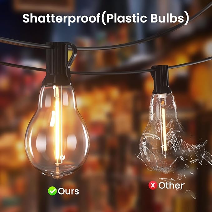 DAMAING Outdoor String Lights 100FT Patio String Lights Waterproof with 43 Shatterproof Dimmable A39 LED Edison Bulbs Connectable Outdoor Lighting for Backyard Bistro and Balcony 2700K