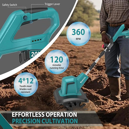 20V/400W Electric Tiller,Cordless Tiller Cultivator with 2*4.0Ah Batteries & Charger-7.87" Wide & 5.91" Deep Garden Tiller Cultivator with 48 Steel Tines, 360RPM Soil Tiller Cultivator For Lawn/Garden