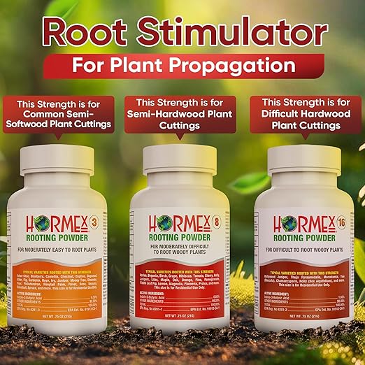 Hormex Rooting Powder Combo #3, 8, 16 (0.30-1.6 IBA) - Rooting Hormone for Common Home Garden Plants to Very Difficult Hardwood, Medicinal and Tree Cuttings - Root Stimulator for Plant Cloning