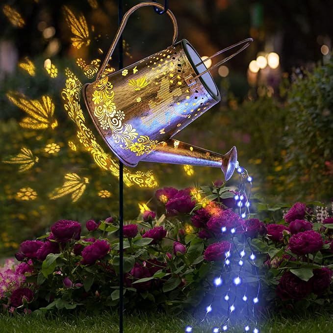 YJFWAL Solar Watering can with Lights, Unique Gifts for Christmas Mom Grandma Women Birthday, Waterproof Gardening Gifts Watering Can with Cascading Lights Outdoor Decor for Garden Patio Yard Pathway