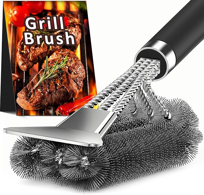 TNTOR Grill Brush with Scraper, 18" Adjustable Handle BBQ Grill Brush for Outdoor Grill, Extra Strong Grill Cleaner Accessories for Grill/Smoker/Gas/Charcoal Grill Cleaning-Gifts for Grill Wizard/Dad
