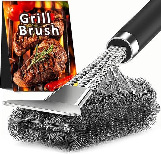 TNTOR Grill Brush with Scraper, 18" Adjustable Handle BBQ Grill Brush for Outdoor Grill, Extra Strong Grill Cleaner Accessories for Grill/Smoker/Gas/Charcoal Grill Cleaning-Gifts for Grill Wizard/Dad