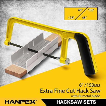 6 in. Mini Hacksaw Set - 150mm Extra Fine Cut Hack Saw Sets and 10pcs Extra Bi-Metal Blades for Wood and Metal