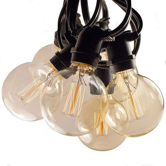 Hometown Evolution, Inc. Commercial Edison Bulb Outdoor String Lights with Hand-Threaded Filament (G60 Lantern Edison - Commercial Black Wire, 100 ft)