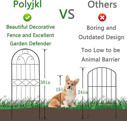 Decorative Garden Fence 10 Pack, 30in (H) x 10ft (L) Rustproof Metal Wire Animal Barrier, Arched Flower Edging Border Fencing Panel for Dog, Yard, Patio, Outdoor, Decor