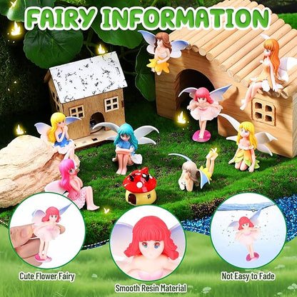 Unittype 22 Pcs Flower Fairy Gnome Accessories Garden Outdoor Miniature Bridge Mushroom Lighthouse Water Well Pond Resin Figures Garden Decorations Miniature Figurines for Craft (Flower Fairy)