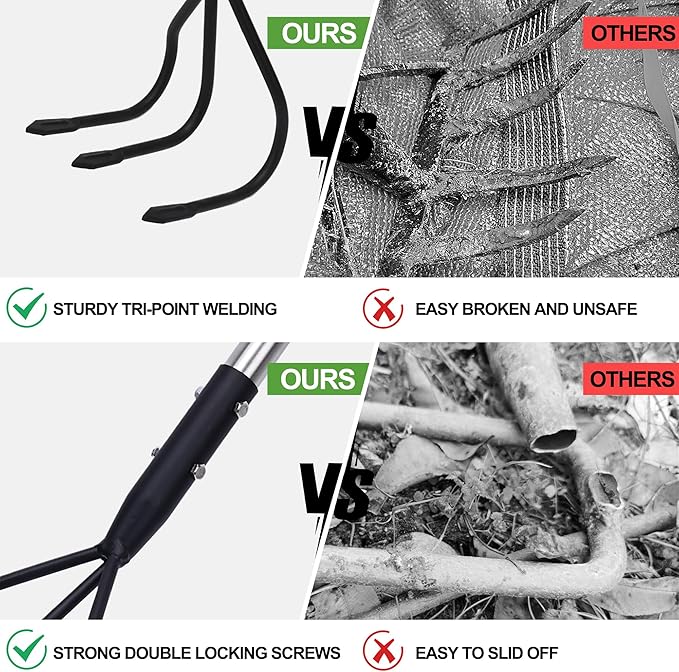 3-Tine Long Handle Tiller, Garden Cultivator with 55"-15.5" Adjustable Handle, for Loosening Soil, Tilling, Weeding and Fertilizing, Suitable for Elderly and Women