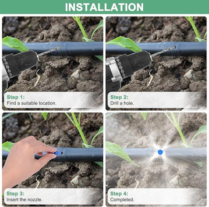 100-Pack Misting Nozzles, 90 Degree Irrigation Emitter Sprinklers for Garden/Plant/Lawn Water Irrigation System Barbed Refraction Atomizing Dripper [Blue]