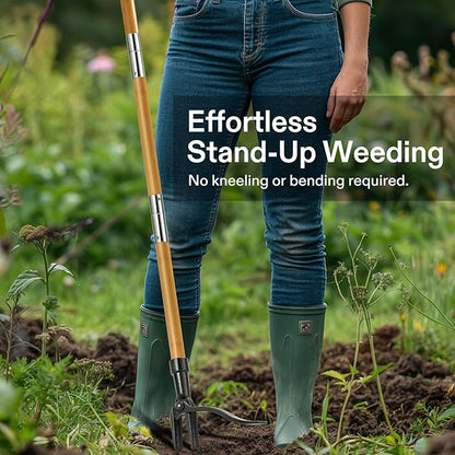 VIVOSUN 47" Weed Puller, Stand-Up Weed Puller Tool with Bamboo Handle & 4-Claw Steel Head, Sectional Pole Design, Easy Weeding Without Pulling, Bending, or Kneeling