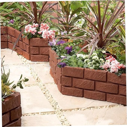 Plastic Garden Fence 4Pcs 16 x 12 x 1 Brick Design Lawn Edging Plug-in Garden Edger Border Spliced Decorative Flower Bed Edging Borders Lawn Landscape Panels
