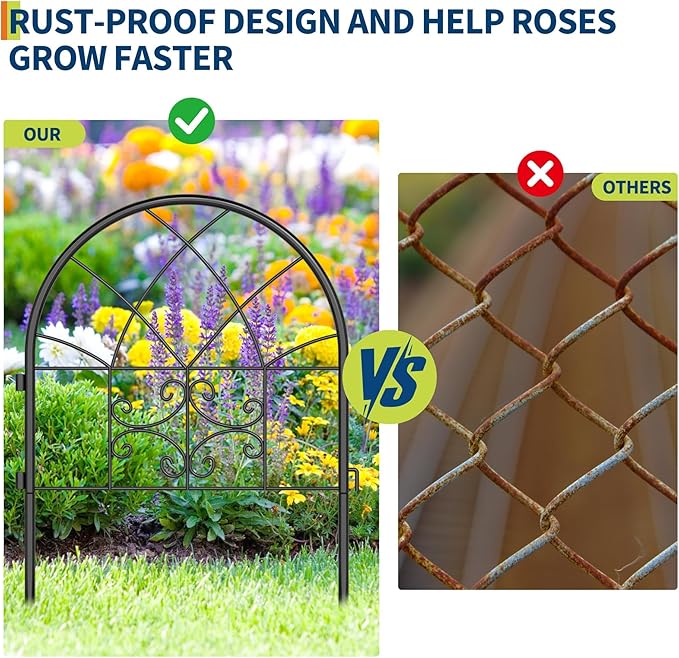 Garden Fence Panel, 25.7in(h) x 19.6in(l) Arched No Dig Fencing Border Outdoor, Rustproof Metal Animal Barrier for Pet, Garden Edging Border for Garden, Yard,Flower Beds.