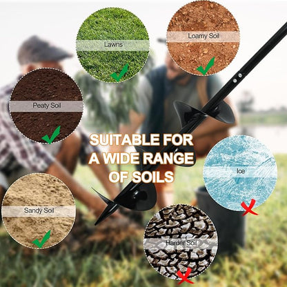 2 in 1 Hand Auger Spiral Drill for Planting, 6 X 42.9inch Post Hole Digger Manual Auger for Fence Posts, Sand, Bulb,Seedlings, Tree, Mail Box, Manual Garden Spiral Hole Digging Drill with Non-Slip.