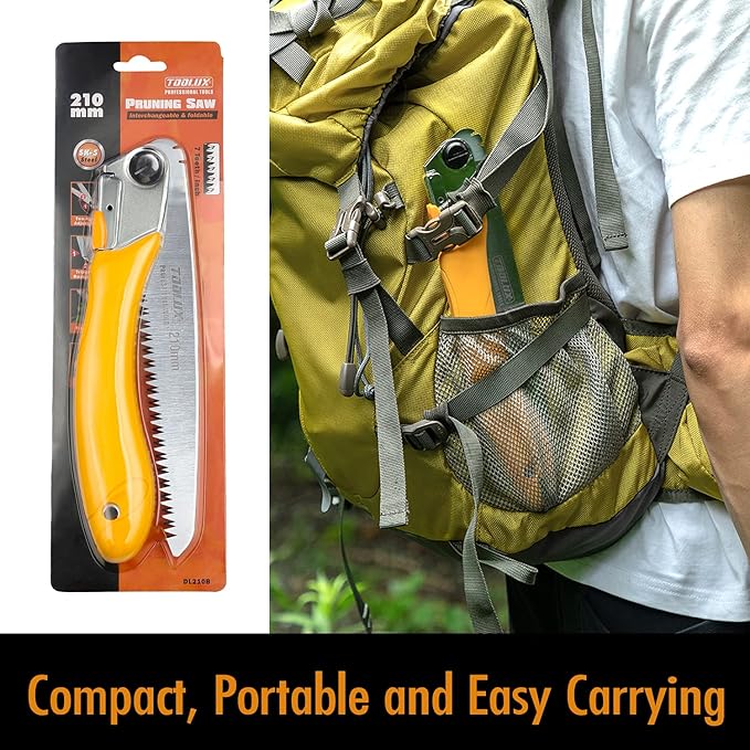 Toolux 8 Inch Folding Saw, SK5 Steel Pruning Hand Saw, Camping Saw for Smooth Cutting, Camping, Gardening, Tree Pruning, Wood Cutting, Compact Design with Non-Slip Ergonomic Handle for Outdoor Use