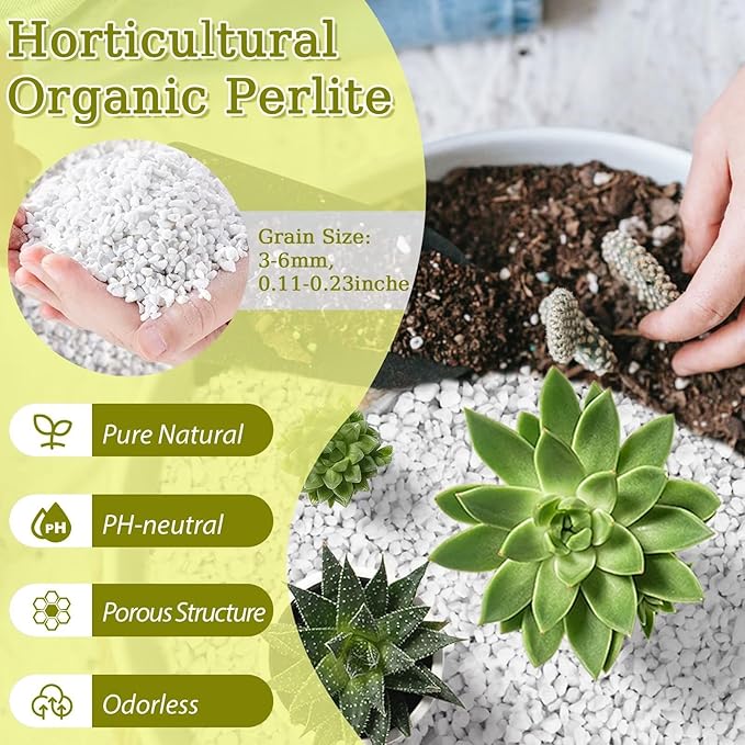 Riare 15 Quarts Organic Perlite for Plants - Horticultural Perlite Soil Amendment for Plants Potting Mix, Natural Chunky Perlite Soil Additive Conditioner Improve Root Growth, Drainage and Ventilation