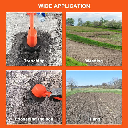 24V Cordless Tiller Cultivator, 4-Inch Tilling Width and Depth, Handheld with Extension Rod, 235 RPM Electric Garden Tiller, Lightweight 1.2kg Body, 2 × 1.5Ah Batteries & Charger (24V - Orange)