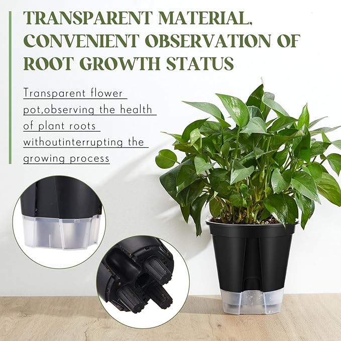 9 Pcs Self Watering Pots for Indoor Plants with Deep Reservoir and High Drainage Holes for Outdoor Plants and Flowers, Bare Root Planter (4.72'',5.91'',7.09'',Black)