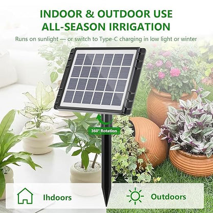 49FT Solar Drip Irrigation System, Auto Watering Kit for 15 Pots, Solar-Powered Plant Watering, 25 Timer Modes, 900ml/min Flow Indoor/Outdoor Garden, Balcony & Patio Irrigation System