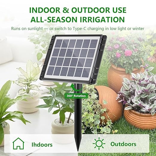 49FT Solar Drip Irrigation System, Auto Watering Kit for 15 Pots, Solar-Powered Plant Watering, 25 Timer Modes, 900ml/min Flow Indoor/Outdoor Garden, Balcony & Patio Irrigation System