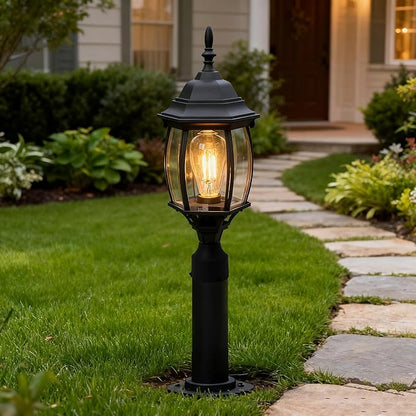 17” Black Outdoor Post Light Fixture, Pole Mount Outside Light for Garden Entrance Driveway Black Pillar Lantern 17 Inch Pier Mount Outdoor Lamp Post for Front Yard