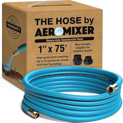 Aeromixer THE HOSE - 1 Inch 75Ft Flexible Garden Hose, Heavy Duty Garden Hoses for Outdoors, Anti Kinking Industrial Outdoor Water Hoses, 650 PSI High-Pressure Watering Tool for Farming and Gardening