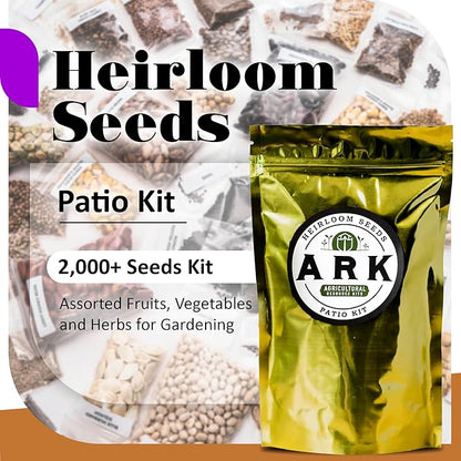 Patio Kit - 2000 Seeds for Red Cherry Tomato, California Bell Pepper, Boston Pickling Cucumber, Berry Belle Radish, Salad Bowl Lettuce, Basil, & Cilantro - Indoor and Outdoor Gardening