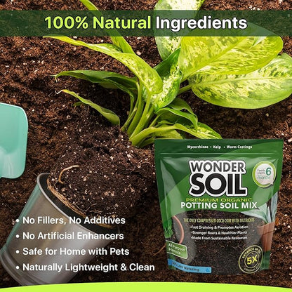 WONDER SOIL Organic Potting Soil | Ready to Plant Coco Coir Fully Loaded with Nutrients | 3 LBS Bag Expands to 12 Quarts of Indoor Outdoor Soil for Gardens & Plants | Incl Worm Castings, Perlite