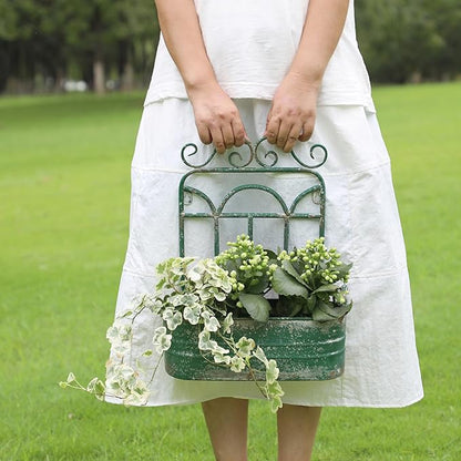 Rustic Metal Wall Planter Vintage Wall Mounted Flower Pot Distressed Wall Hanging Plant Basket Farmhouse Wall Decor for Indoor Outdoor Garden Home Yard (Green)