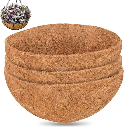 ZeeDix 20 Inch Coco Liners for Hanging Baskets, 3 Pcs Round Coco Liner 100% Natural Coco Fiber Basket Coconut Replacement Liner for Hanging Baskets Planters Flowers Vegetables(20in-3pcs)
