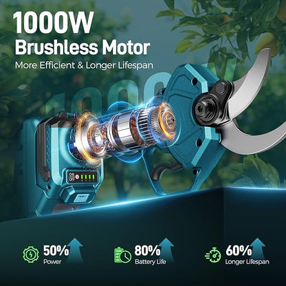 GEVEELIFE 2-in-1 Electric Pruning Shears Cordless, 1.6" Cutting Diameter, Electric Tree Pruner with 12.8Ft Reach Extension Pole, 2×4.0Ah Battery Powered Pole Pruner for Tree Trimming
