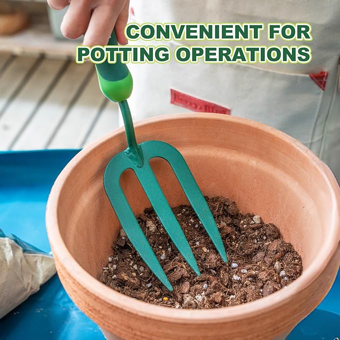 Garden Hand Fork, Carbon Steel Weeder Fork with Rubber Ergonomic Handle, Rust Resistant Small Garden Fork for Uprooting Weed, Digging, Planting, Loosening Soil, Cultivating