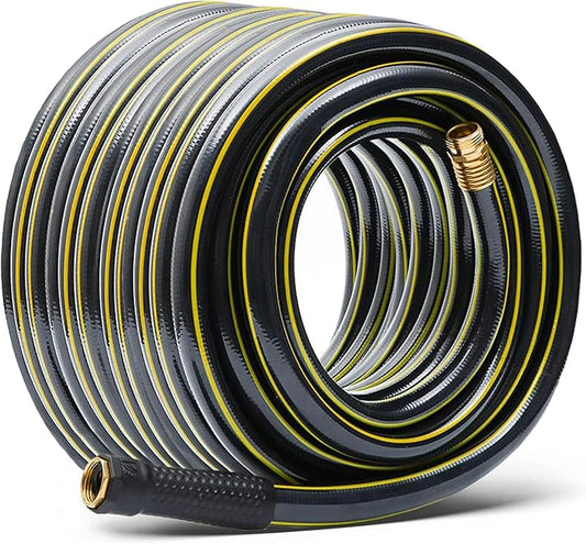 Solution4Patio Long Black Garden Hose 5/8 in. x 100 ft. -Kink Free, No Leaking, Male/Female Fittings -Heavy Duty Durable Flexible Lightweight Water Pipe -Brass Aluminum Ends for Household & Yard Use